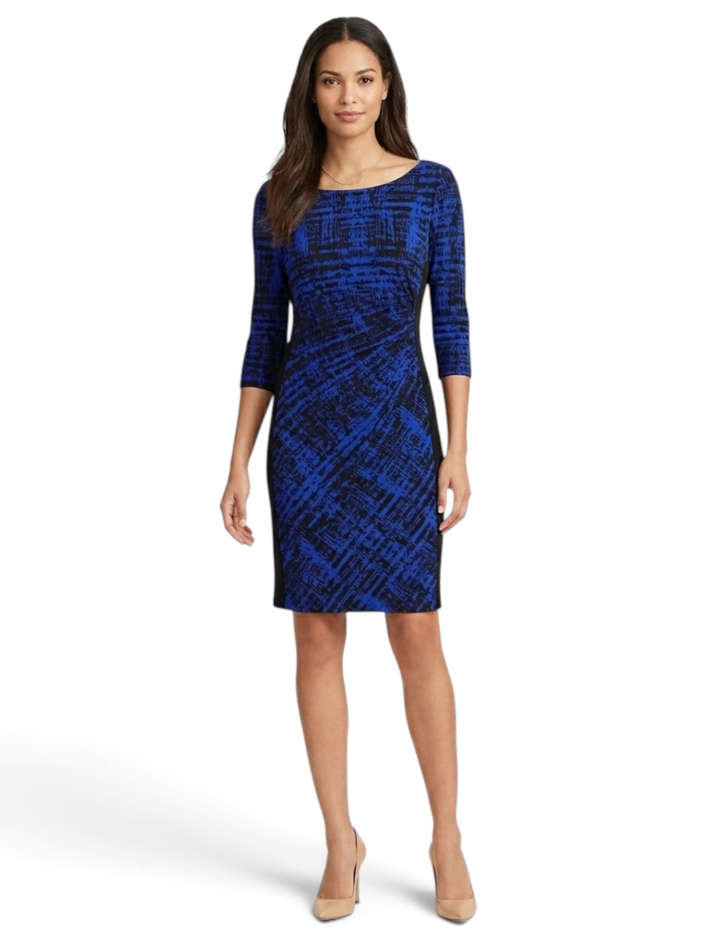 Lauren Ralph Lauren Blue Black Abstract Print Side-Ruched Sheath Dress Size 10